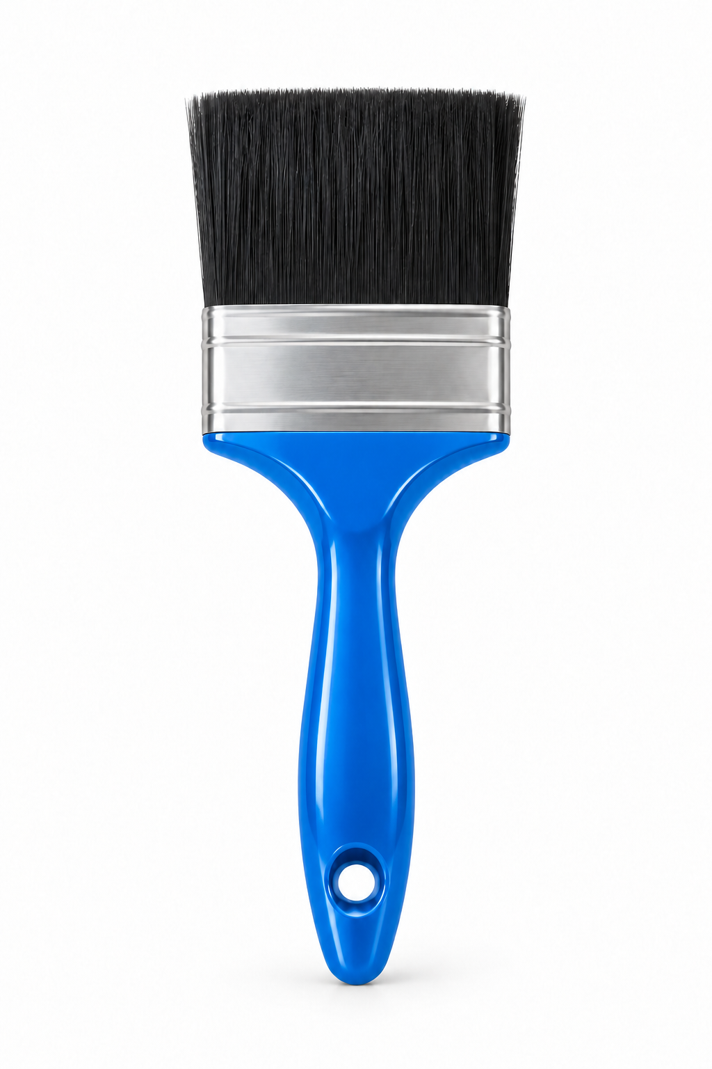 75 mm paint brush with blue handle, silver ferrule and dark bristles on a white background.