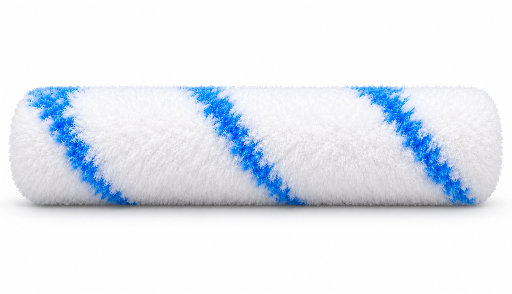 100 mm roller cover with white fabric and blue spiral, shown straight side-on against a white background.